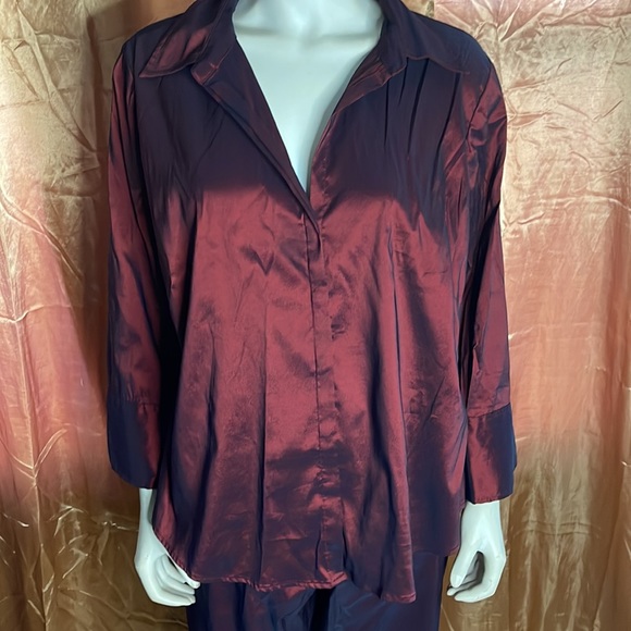 Venezia Jeans Company Vintage 2pc Burgundy Metallic Pants Suit Size 14/16 - Picture 2 of 6